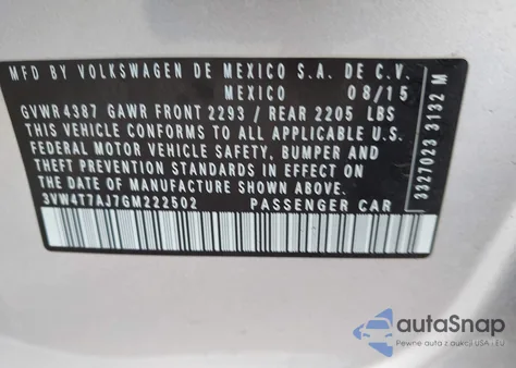 2016 Volkswagen Jetta 2.0T Gli Se из США, поврежденный, VIN 3VW4T7AJ7GM222502